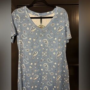 Living Doll Blue Paisley V-Neck Top